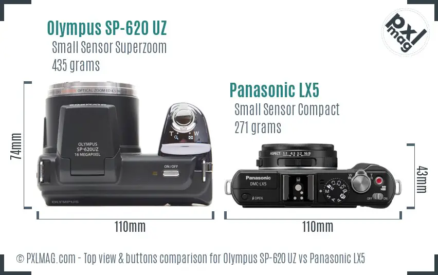 Olympus SP-620 UZ vs Panasonic LX5 top view buttons comparison