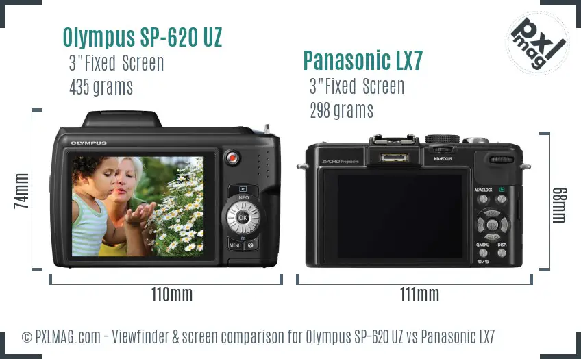 Olympus SP-620 UZ vs Panasonic LX7 Screen and Viewfinder comparison