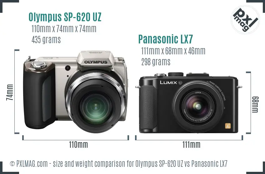 Olympus SP-620 UZ vs Panasonic LX7 size comparison