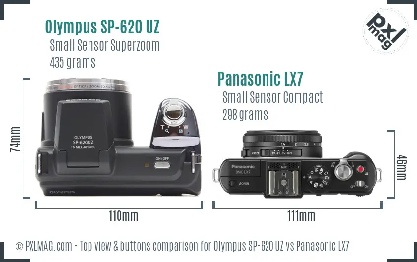 Olympus SP-620 UZ vs Panasonic LX7 top view buttons comparison