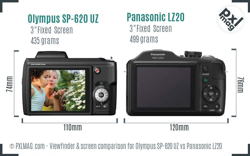 Olympus SP-620 UZ vs Panasonic LZ20 Screen and Viewfinder comparison