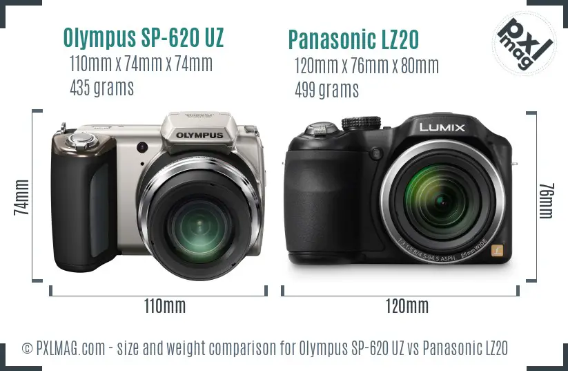 Olympus SP-620 UZ vs Panasonic LZ20 size comparison