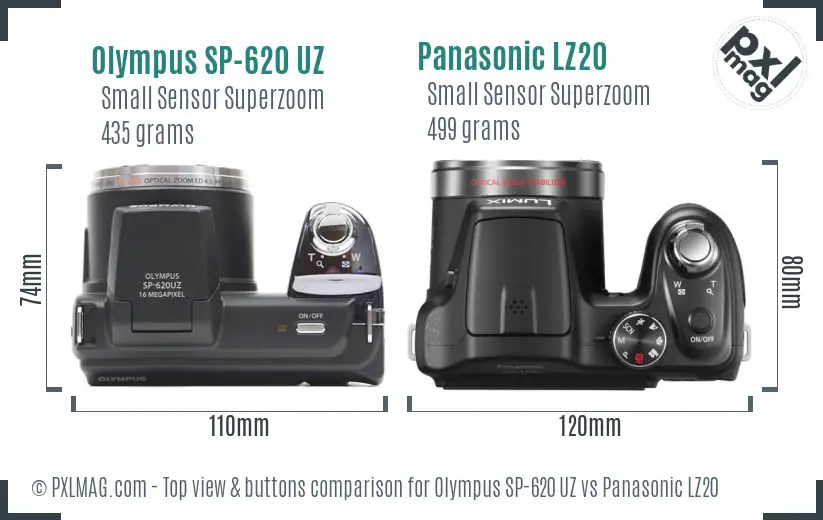 Olympus SP-620 UZ vs Panasonic LZ20 top view buttons comparison