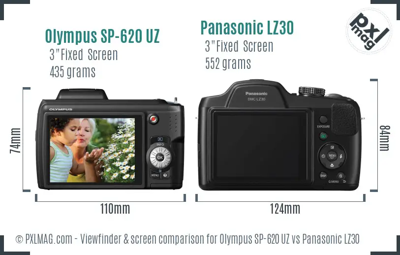 Olympus SP-620 UZ vs Panasonic LZ30 Screen and Viewfinder comparison