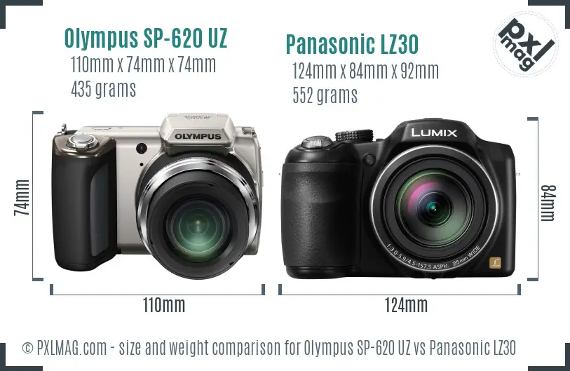 Olympus SP-620 UZ vs Panasonic LZ30 size comparison