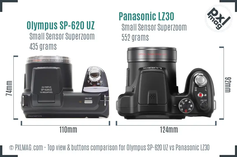 Olympus SP-620 UZ vs Panasonic LZ30 top view buttons comparison