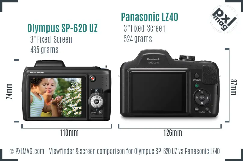 Olympus SP-620 UZ vs Panasonic LZ40 Screen and Viewfinder comparison