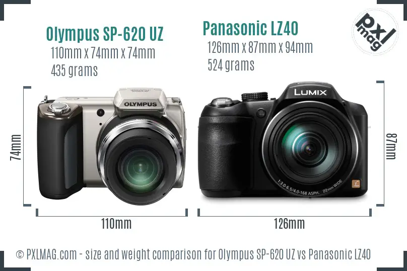 Olympus SP-620 UZ vs Panasonic LZ40 size comparison