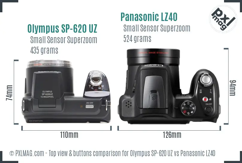 Olympus SP-620 UZ vs Panasonic LZ40 top view buttons comparison