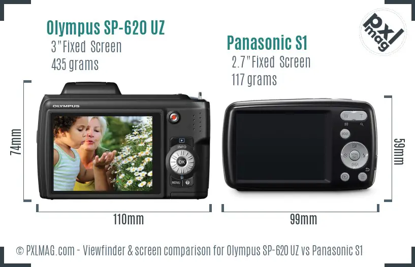 Olympus SP-620 UZ vs Panasonic S1 Screen and Viewfinder comparison