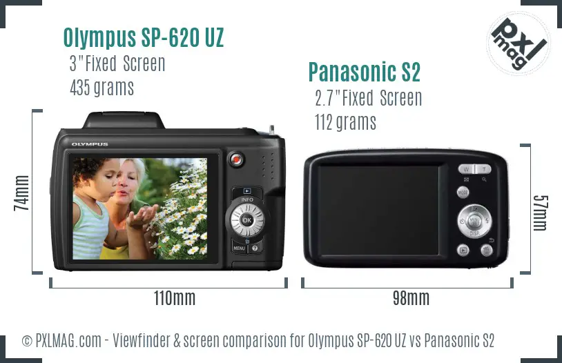 Olympus SP-620 UZ vs Panasonic S2 Screen and Viewfinder comparison