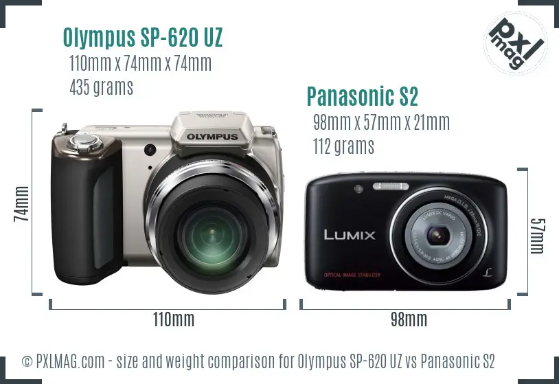 Olympus SP-620 UZ vs Panasonic S2 size comparison