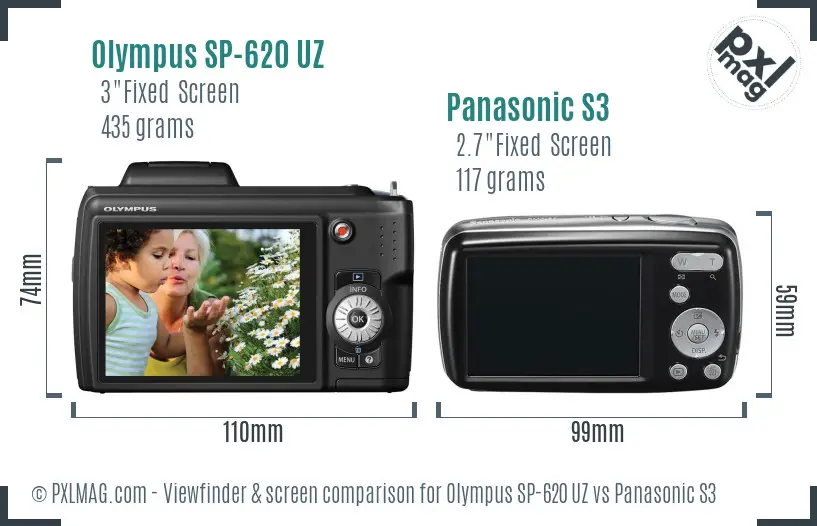 Olympus SP-620 UZ vs Panasonic S3 Screen and Viewfinder comparison
