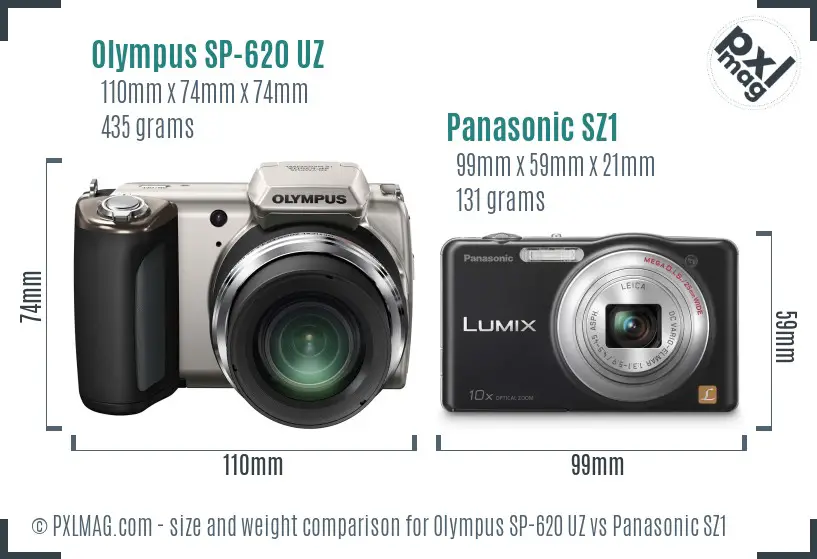 Olympus SP-620 UZ vs Panasonic SZ1 size comparison