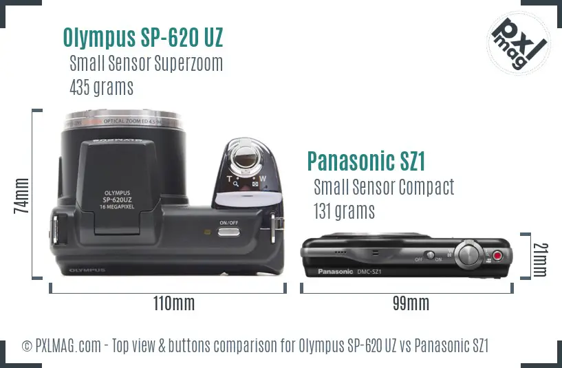 Olympus SP-620 UZ vs Panasonic SZ1 top view buttons comparison