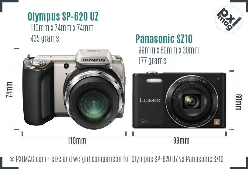 Olympus SP-620 UZ vs Panasonic SZ10 size comparison