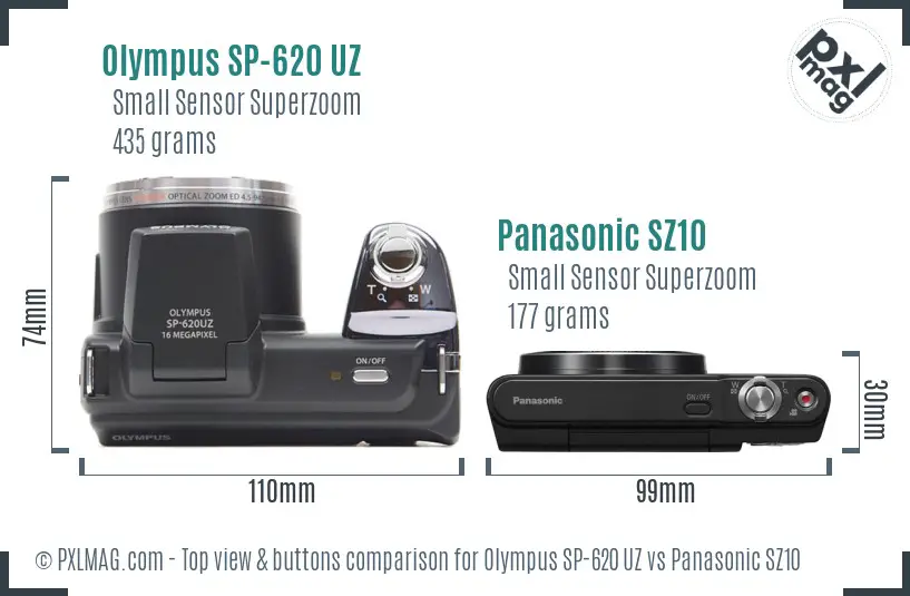 Olympus SP-620 UZ vs Panasonic SZ10 top view buttons comparison