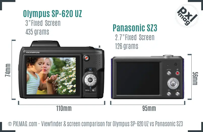 Olympus SP-620 UZ vs Panasonic SZ3 Screen and Viewfinder comparison