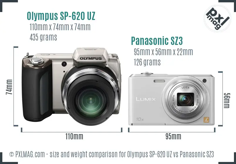 Olympus SP-620 UZ vs Panasonic SZ3 size comparison