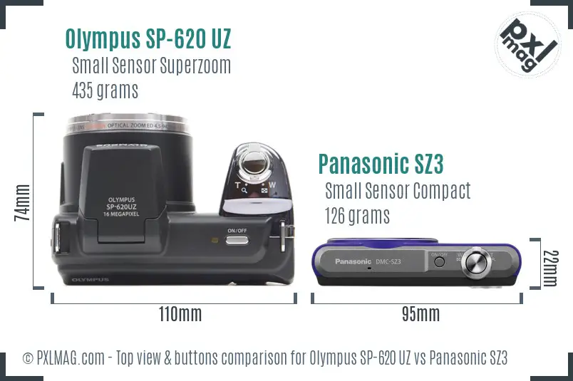 Olympus SP-620 UZ vs Panasonic SZ3 top view buttons comparison