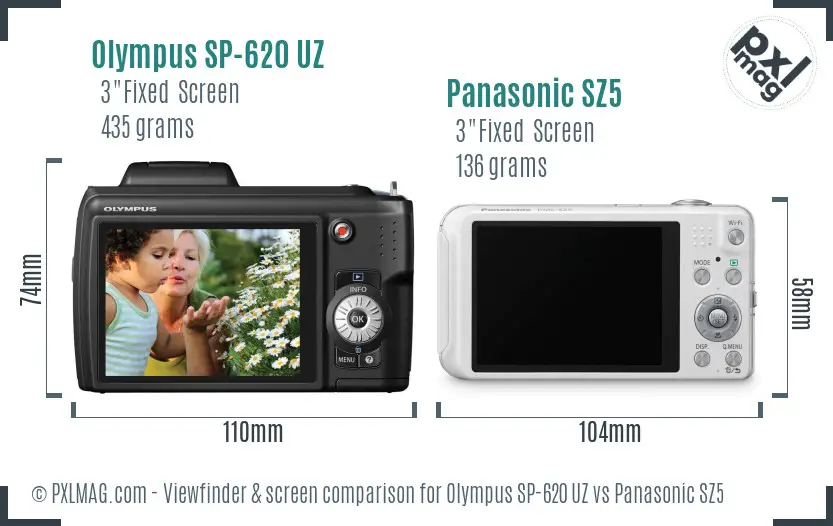 Olympus SP-620 UZ vs Panasonic SZ5 Screen and Viewfinder comparison