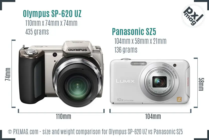 Olympus SP-620 UZ vs Panasonic SZ5 size comparison