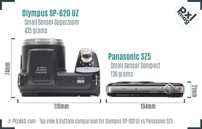 Olympus SP-620 UZ vs Panasonic SZ5 top view buttons comparison