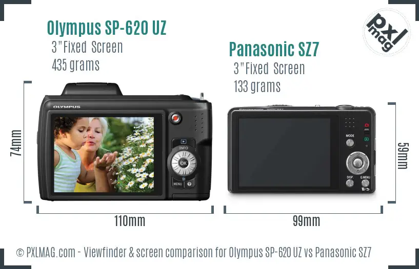 Olympus SP-620 UZ vs Panasonic SZ7 Screen and Viewfinder comparison