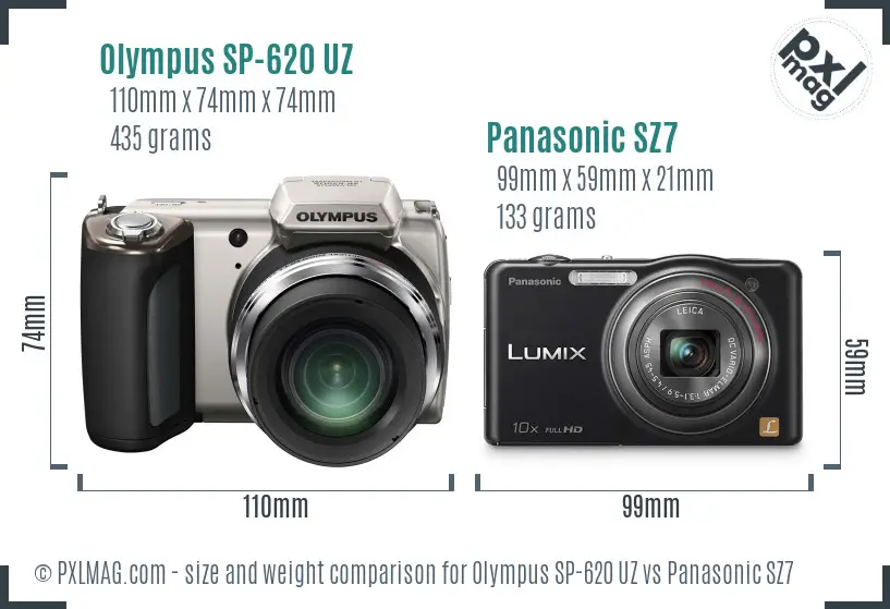 Olympus SP-620 UZ vs Panasonic SZ7 size comparison