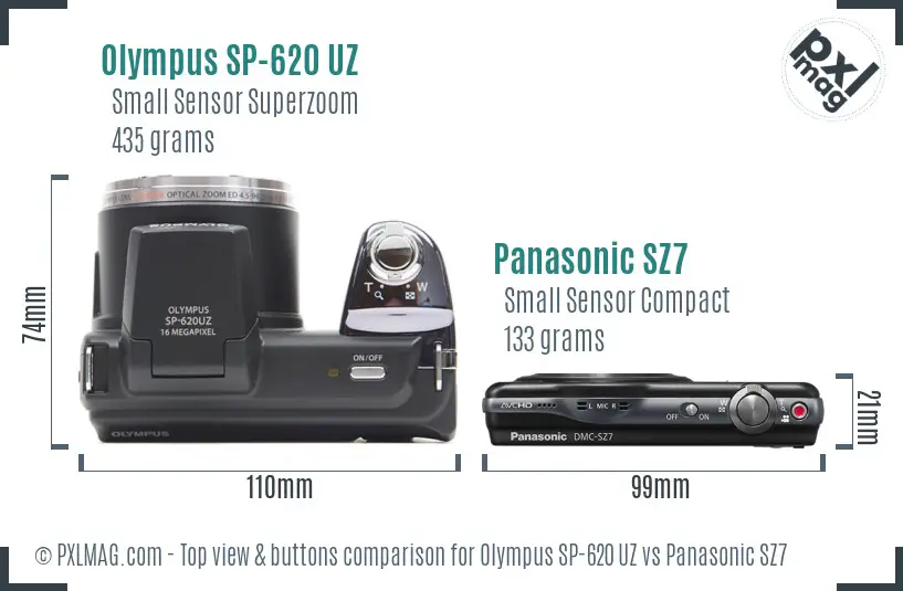 Olympus SP-620 UZ vs Panasonic SZ7 top view buttons comparison