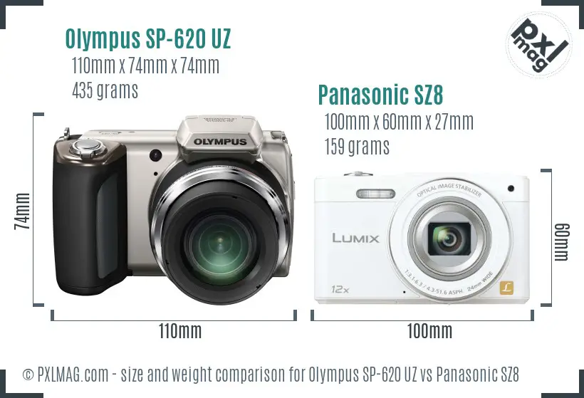 Olympus SP-620 UZ vs Panasonic SZ8 size comparison