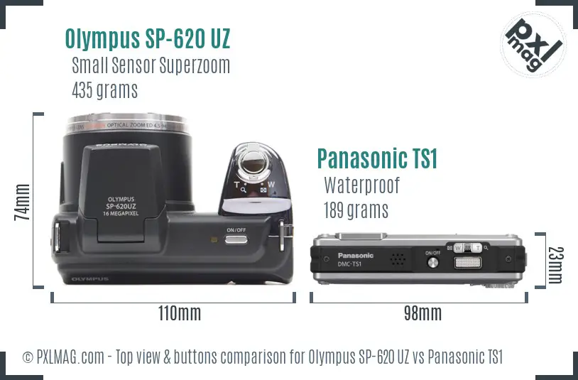 Olympus SP-620 UZ vs Panasonic TS1 top view buttons comparison