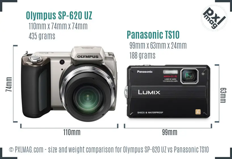 Olympus SP-620 UZ vs Panasonic TS10 size comparison