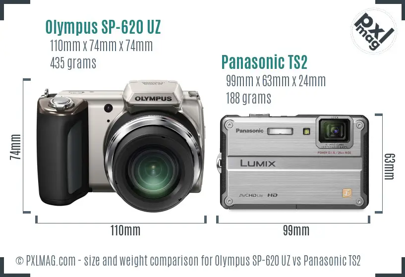 Olympus SP-620 UZ vs Panasonic TS2 size comparison