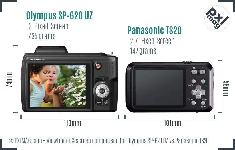 Olympus SP-620 UZ vs Panasonic TS20 Screen and Viewfinder comparison