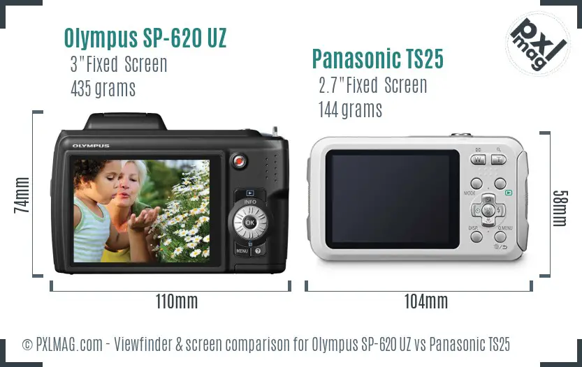 Olympus SP-620 UZ vs Panasonic TS25 Screen and Viewfinder comparison