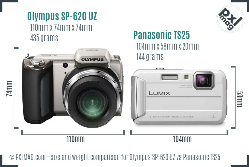 Olympus SP-620 UZ vs Panasonic TS25 size comparison