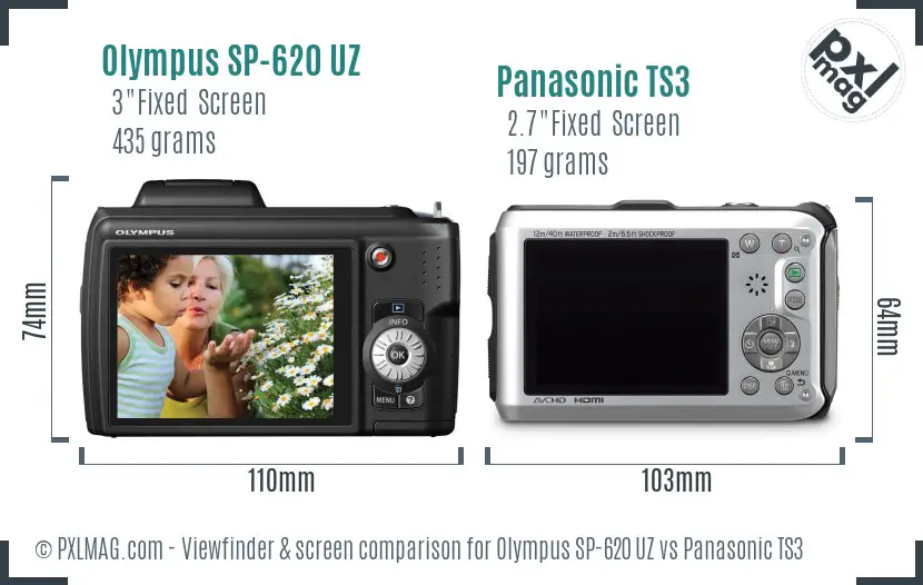 Olympus SP-620 UZ vs Panasonic TS3 Screen and Viewfinder comparison