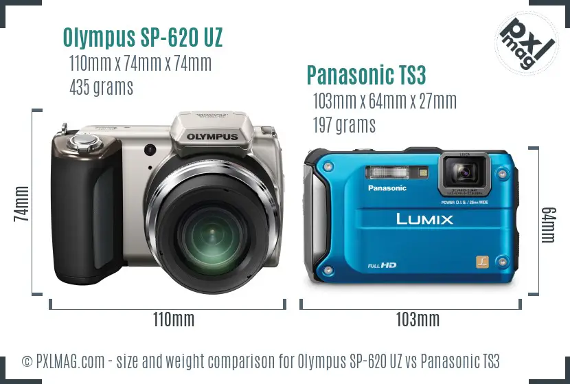 Olympus SP-620 UZ vs Panasonic TS3 size comparison