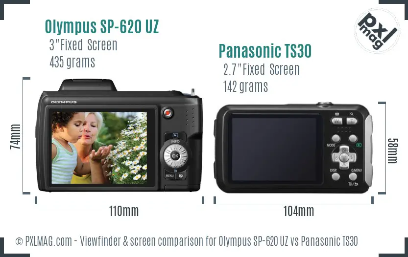 Olympus SP-620 UZ vs Panasonic TS30 Screen and Viewfinder comparison