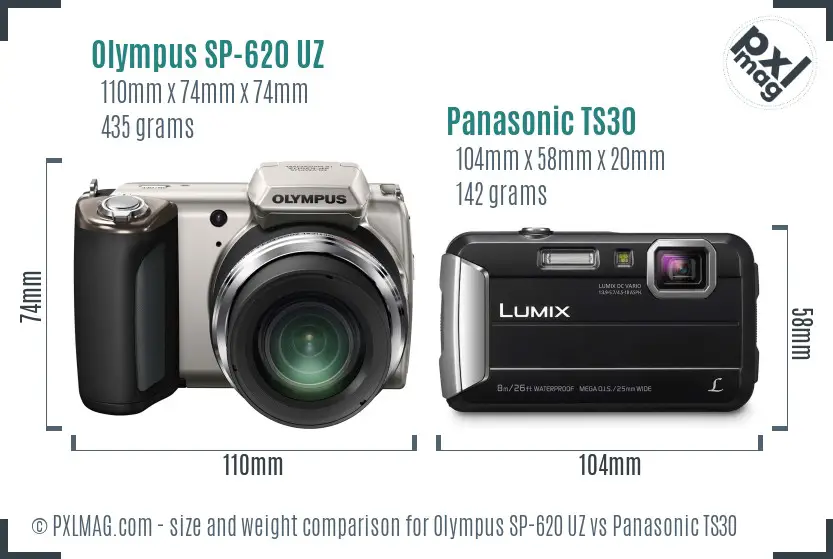 Olympus SP-620 UZ vs Panasonic TS30 size comparison