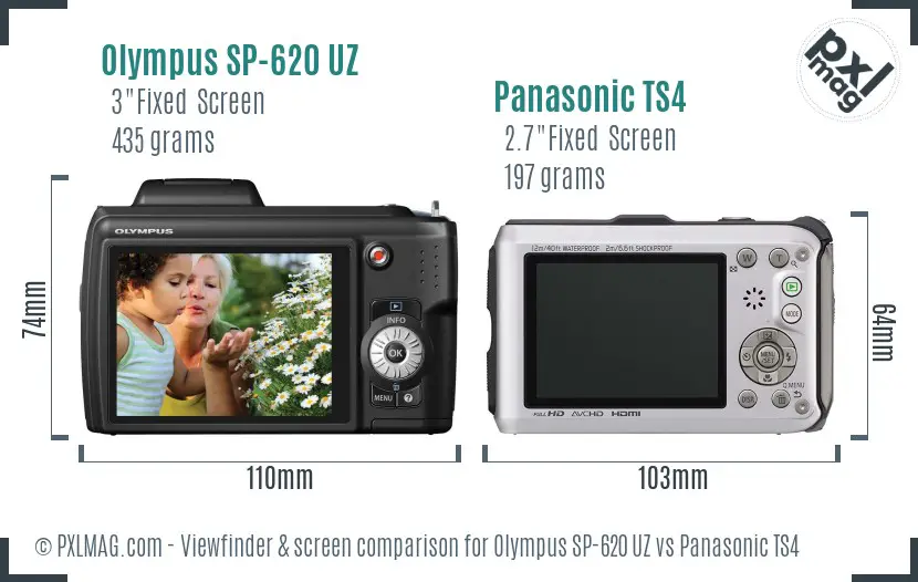 Olympus SP-620 UZ vs Panasonic TS4 Screen and Viewfinder comparison