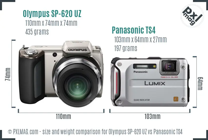 Olympus SP-620 UZ vs Panasonic TS4 size comparison