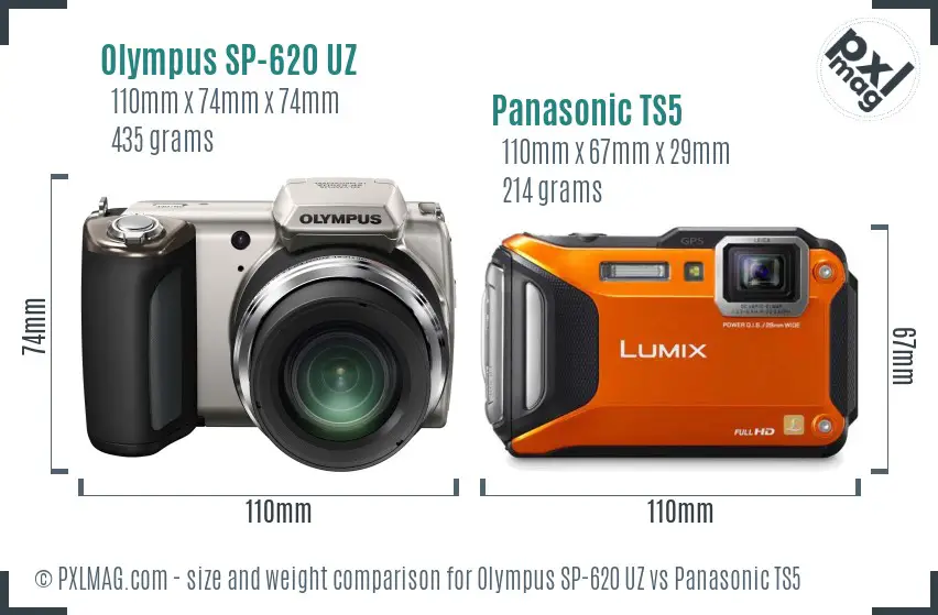 Olympus SP-620 UZ vs Panasonic TS5 size comparison