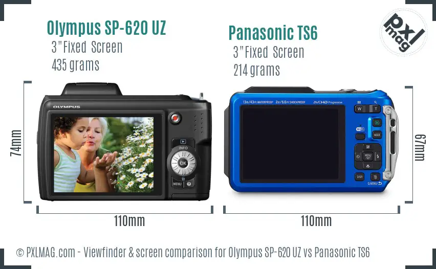 Olympus SP-620 UZ vs Panasonic TS6 Screen and Viewfinder comparison
