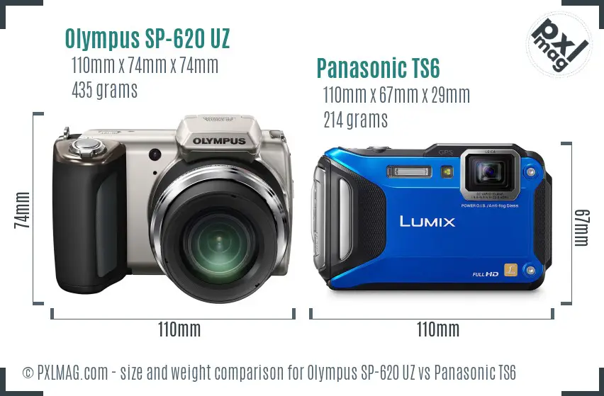Olympus SP-620 UZ vs Panasonic TS6 size comparison