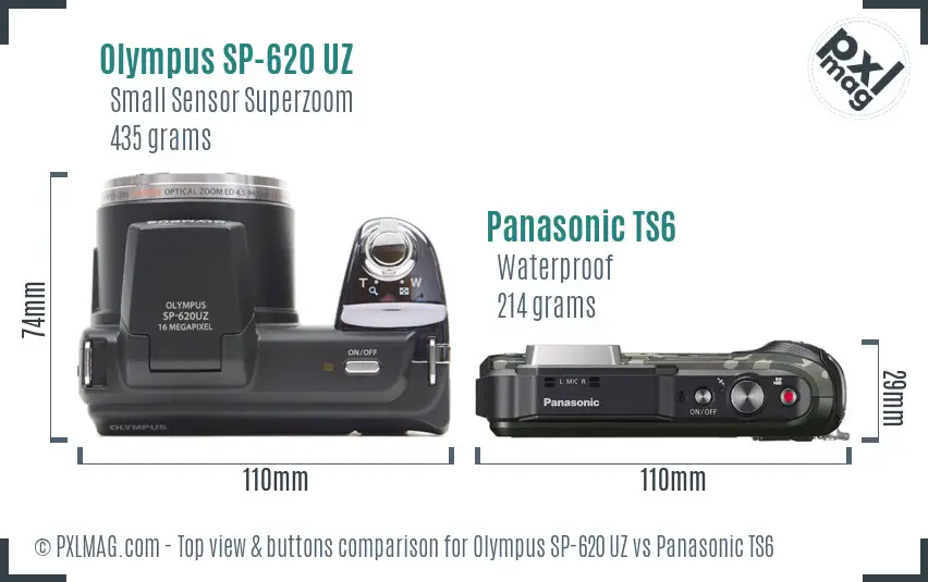 Olympus SP-620 UZ vs Panasonic TS6 top view buttons comparison