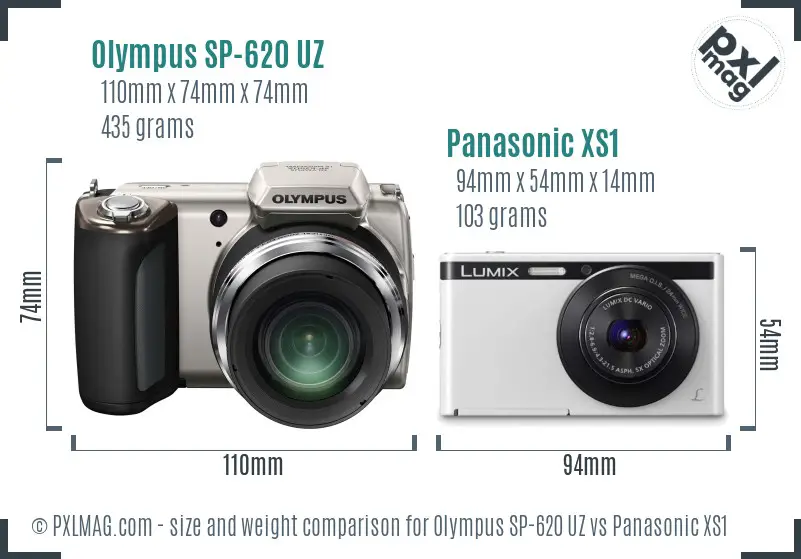 Olympus SP-620 UZ vs Panasonic XS1 size comparison