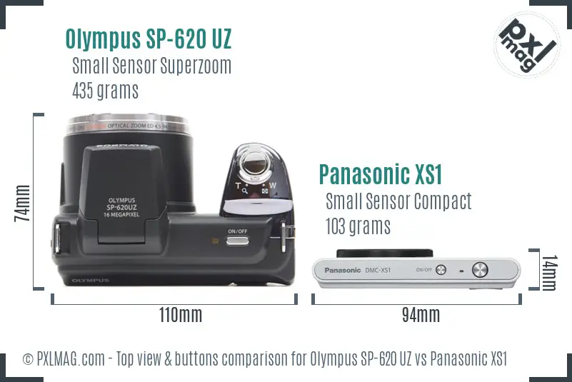 Olympus SP-620 UZ vs Panasonic XS1 top view buttons comparison