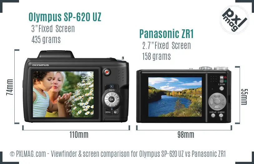 Olympus SP-620 UZ vs Panasonic ZR1 Screen and Viewfinder comparison